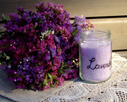Lavender candle in a jar